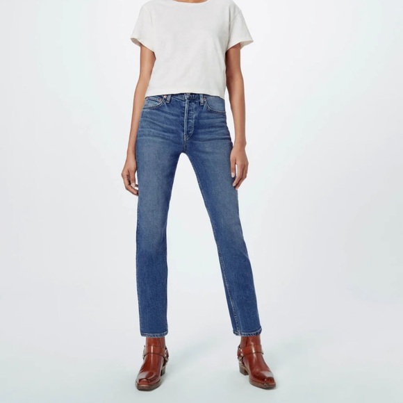 Re/Done Denim - ReDone NWT size 28 high rise ankle cropped straight stretch mid 70’s denim jeans